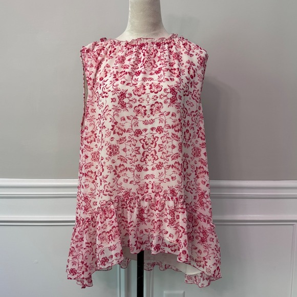 Sophie Max Tops - Sophie Max Floral Cottagecore Toile Ruffle Neck Sleeveless Blouse Top XL
